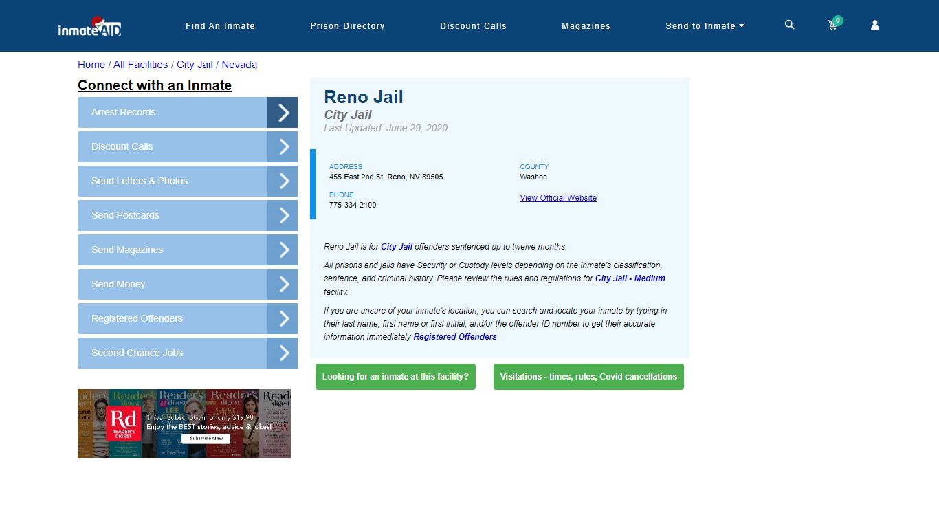 Reno Jail | Inmate Locator